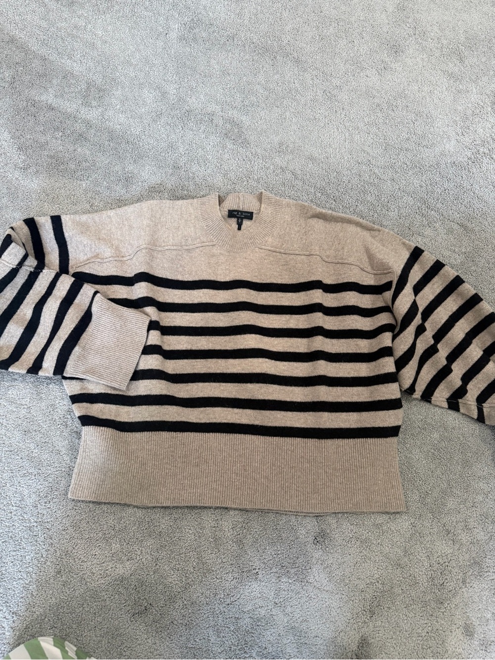 rag & bone Beige and Black Striped Crewneck Sweater